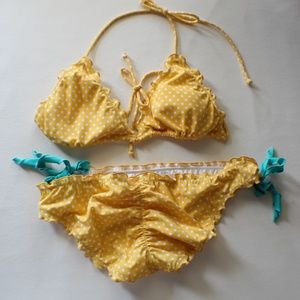 Victoria Secret Yellow Poka Dot Bikini Top L Bot M